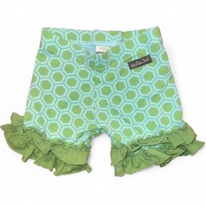 SOLD Matilda Jane Hexagon Patterned Green Ruffle Shorts